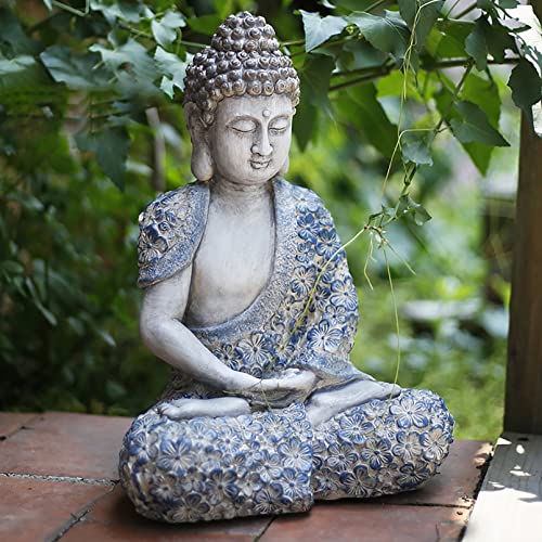 Pevfeciy Buddha Statue Buddha Figur groß H-43cm Buddha Figur Garten Buddha deko Zen-Dekorationen,handgeschnitzt，Magnesiumoxid ，Frostschutz，Charaktersammlung, Bastelgeschenke，Grau von Pevfeciy