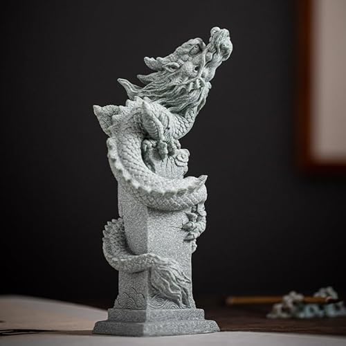 Pevfeciy Chinesische Drache Figur Feng Shui Deko Asiatische Statue Deko Wohnzimmer Modern Skulptur aus Marmorit für Schreibtisch Deko & Büro, Steinstatue,M von Pevfeciy