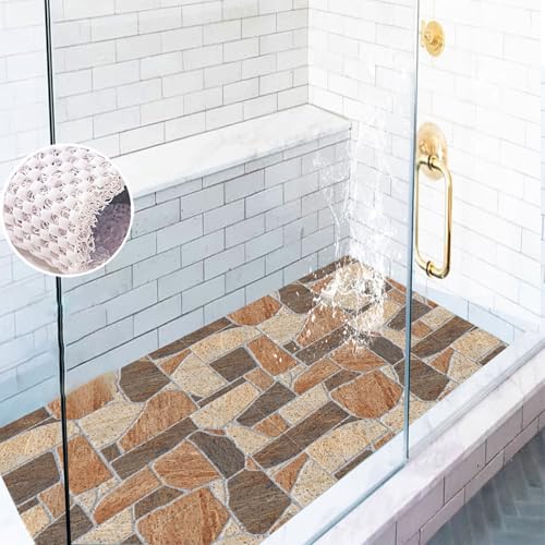Pevfeciy Duscheinlage rutschfest 140x140 cm Duschmatte rutschfest für Nassbereiche mit Haken Mosaikmuster Antirutschmatte dusche,Hohe Wasserdurchlässigkeit von Pevfeciy