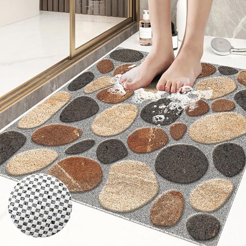 Pevfeciy Duscheinlage rutschfest Duschmatte mit Fliesenmuster Weich Komfort PVC Antirutschmatte dusche mit Ablauflöchern,Hohe Wasserdurchlässigkeit,Anti-Schimmel,für Nassbereiche,E,60x100cm von Pevfeciy