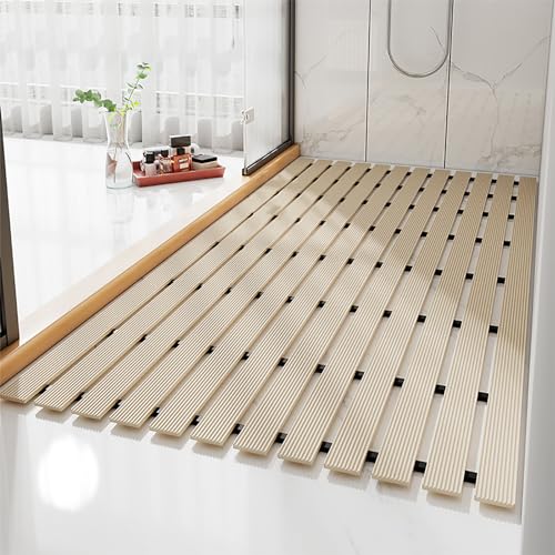 Pevfeciy Duschmatte Duscheinlage rutschfest Waschbar Badewannenmatte Moderne duschvorleger,Automatische Entwässerung ，Schimmelresistent，100% BPA-frei,Beige,61x100cm von Pevfeciy