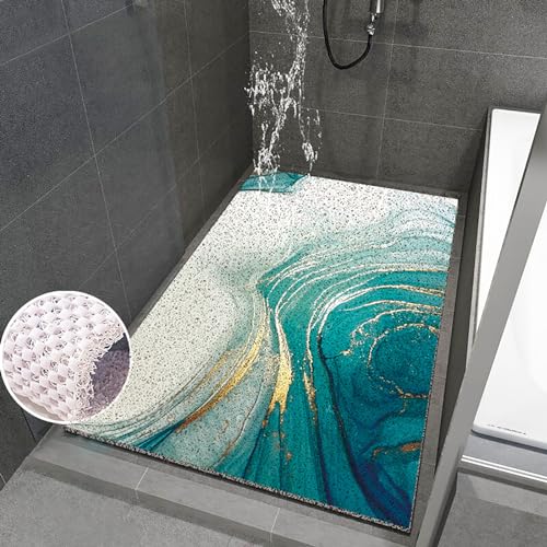 Pevfeciy Duschmatte rutschfest 80x80 cm Duscheinlage rutschfest Bunte Meeresmuster PVC Antirutschmatte dusche Mit Haken Weich bequem Duschvorleger Hohe Wasserdurchlässigkeit von Pevfeciy
