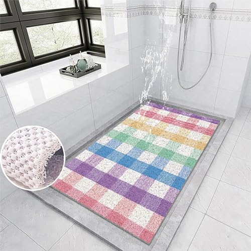 Pevfeciy Duschmatten Weich Komfort Sicherheits Duscheinlage rutschfest Stilvolle und helle PVC Antirutschmatte dusche Mit Haken,BPA frei,Schimmelresistent,Hohe Wasserdurchlässigkeit,B,100x120cm von Pevfeciy