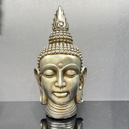 Pevfeciy Europäische Retro Buddha Kopf Figur Skulptur Genießen Sie den Charme von Zen-Dekoration und Feng Shui,H 31cm/1kg,Silber von Pevfeciy