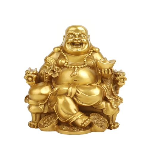 Pevfeciy Feng Shui Buddha Figuren, Glück & Wohlstand - Lachender Buddha Statue auf Kaiserthron - Messing Figuren Deko- Dekoration & Geschenk,L von Pevfeciy