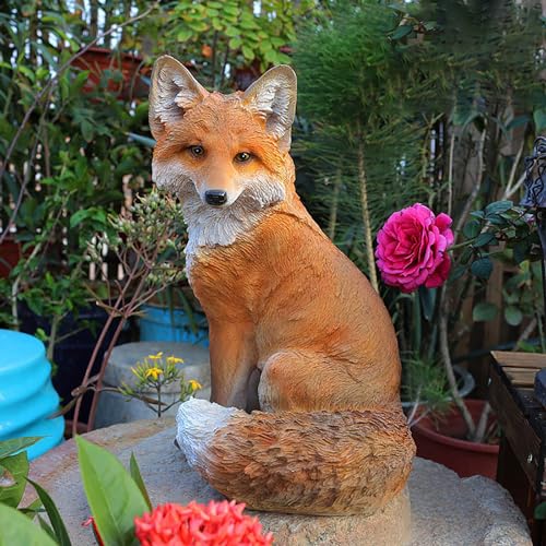 Pevfeciy Gartenfiguren & Gartenstatuen Fuchs deko 31x20x18 cm Gartenfiguren für draußen wetterfest Tiere Figuren Harz Geschenk Skulptur Balkon Terrassen Deko von Pevfeciy