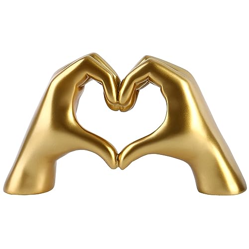 Pevfeciy Gold Hand Gesten Skulptur Deko,Heart Shape Finger Gesten Statue,Moderne Skulptur Dekofigur Desktop Dekorative Ornament,Deko Skulptur für Wohnzimmer Schlafzimmer Büro Bücherregal,Gold von Pevfeciy