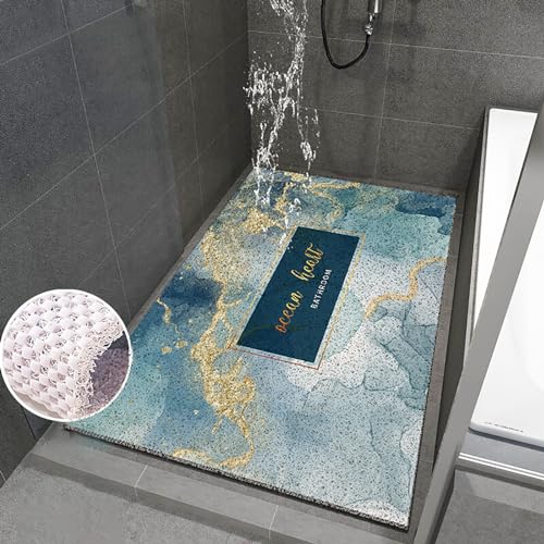 Pevfeciy Groß Rutschmatte dusche 90x120 cm Duscheinlage rutschfest Bunte Meeresmuster PVC Anti rutsch dusche Mit Haken Weich bequem Duschvorleger Hohe Wasserdurchlässigkeit von Pevfeciy