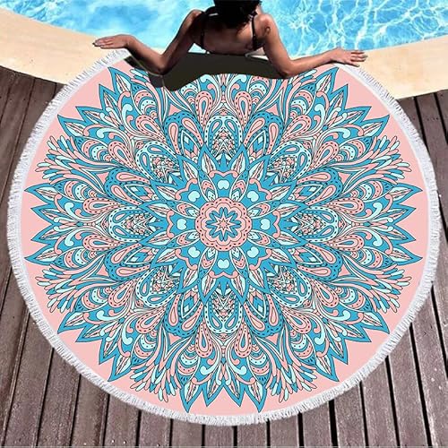 Pevfeciy Indien Strandtuch rund Mandala Hippie Microfaser Strandtuch Boho Runder Yoga Matte für Fitness, Reise,Schwimmen, Yoga,Dekoration am Meer,Hautfreundlich Schal Tapestry 59in,Rosa von Pevfeciy