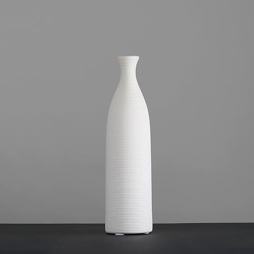 Pevfeciy Keramik Vase Weiß Streifen Bodenvase 32cm Hoch INS-Stil Modern Deko Blumenvase,für Pampasgras Trockenblumen Deko, für Home Wohnzimmer Esstisch Bauernhaus Büro Dekor,Weiß,M von Pevfeciy