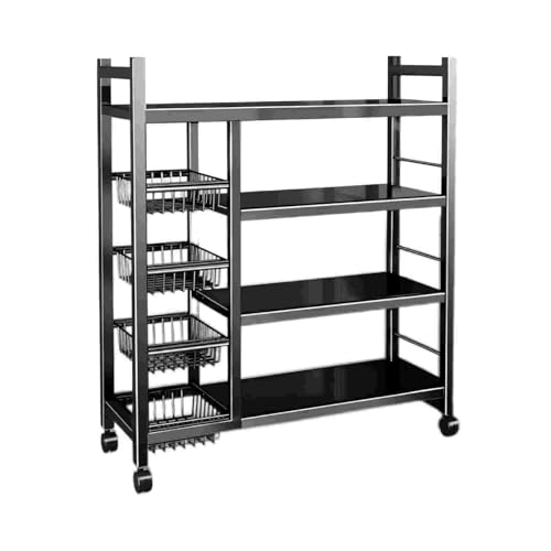 Pevfeciy Küchenregal Mikrowellenregal Standregal mit Metallkörben Aufbewahrungshalter große Kapazität Obstständer Organizer für Zwiebel Snack schwarz,Zweireihig,C von Pevfeciy