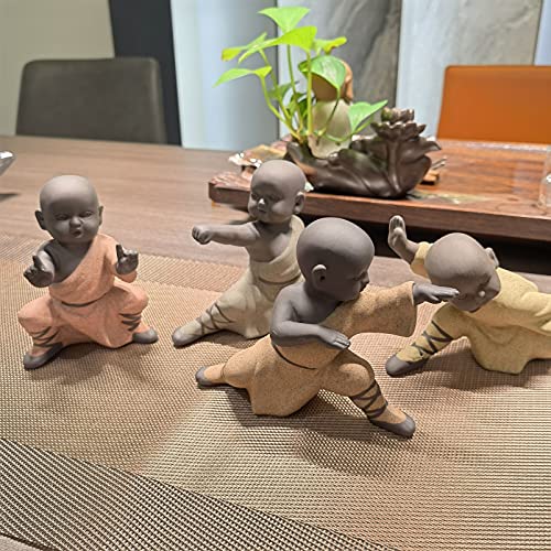 Pevfeciy 4Pcs Kung Fu Buddha Figur Mönch Kleine Skulpture Deko Modern Wohnzimmer Tee Tray Dekoration Tee Set Crafts Geschenk Tee Tablett Desktop Haustier,Rot von Pevfeciy