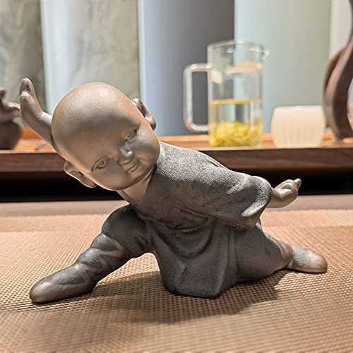 Pevfeciy Kung Fu Buddha Statue Keramik Kleine Mönch Figur Zen Tee Tablett Ornamente Tee Haustier für Auto Home Office Desktop Dekoration Handwerk Geschenk von Pevfeciy