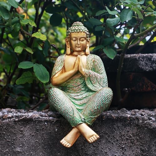 Pevfeciy Meditation Buddha Figur Gold Geste Buddha-Statue Gartendeko Harz Feng Shui Figuren H-31cm/1.2kg,Zen Buddha-Skulptur,schöne Thai Statue,wetterfest & frostsicher,Gold von Pevfeciy