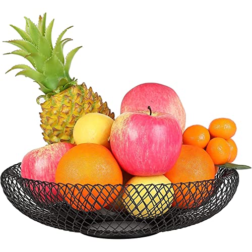 Pevfeciy Obstschale Schwarz obstkorb Drahtgeflecht Obst Schale Ø 33 x H 10 cm Große Dekoschale Drahtkorb Modern Obstschale doppelwandig Metallkorb für Obst, Gemüse Aufbewahrung, Küche, Dekoration,XL von Pevfeciy