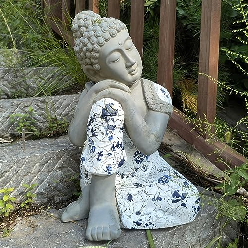 Pevfeciy Schlafender Buddha Figur groß, Outdoor Garten Dekofigur,Zen Buddha Statue,Feng Shui Deko,Steinfigur aus Steinguss frostfest,robust，H-46cm/4kg,Grau von Pevfeciy