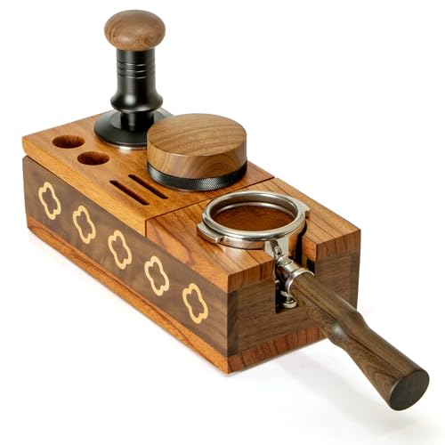 Pevfeciy Tamperstation 58mm, Tamper Station Holz, Espresso Tamping Station aus Walnuss, Einstellbare Höhe von Pevfeciy