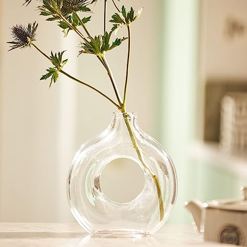 Pevfeciy Vase Glas,Deko vase Flower Vase Handmade Glasvase Wohnzimmer Deko Modern Blumenvase für Büro Haus Deko Dekoration,Donut Glasvase für Tischdecko,Mittelstücke, Hochzeitsdekoratione,Clear von Pevfeciy