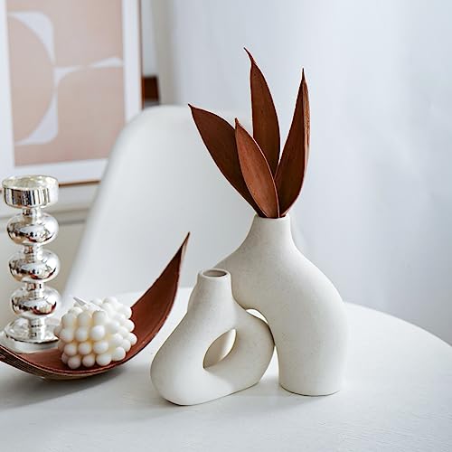 Pevfeciy Vase für pampasgras,Vase weiß Dekovase 2er Set vasen deko,Keramik vase für trockenblumen Blumen Dekoration,Blumenvase Boho deko Aesthetic für Wohnzimmer Schlafzimmer Büro tischdeko von Pevfeciy