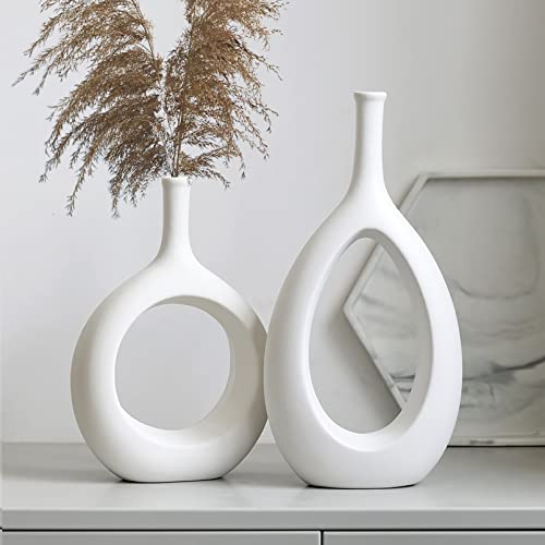 Vasen für pampasgras, vase schwarz Keramik 2cm(Kaliber),blumenvasen modern Deko,Blumenarrangement Ornamente Für Dekorieren Von Wohnzimmer, Schlafzimmer, Tisch,Zuhause, Büro,Weiß von Pevfeciy