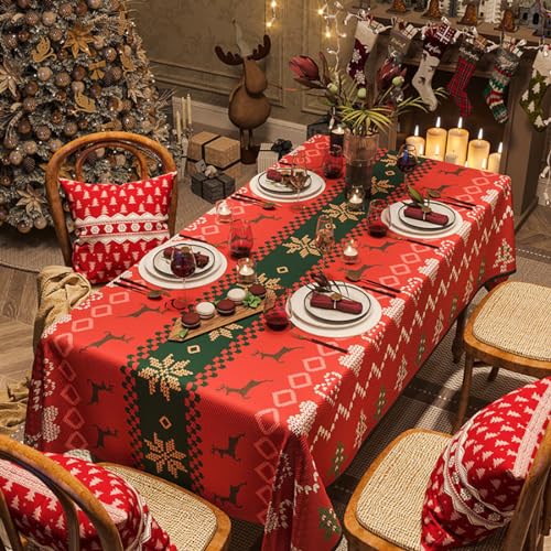 Pevfeciy Verdickt Tischdecke Weihnachts 100% Baumwolle Leinen,Rechteckige Tischtuch Waschbare Ölabweisend für Thanksgiving/Weihnachten Tischplatte Dekoration Parteien,M,140x180cm von Pevfeciy