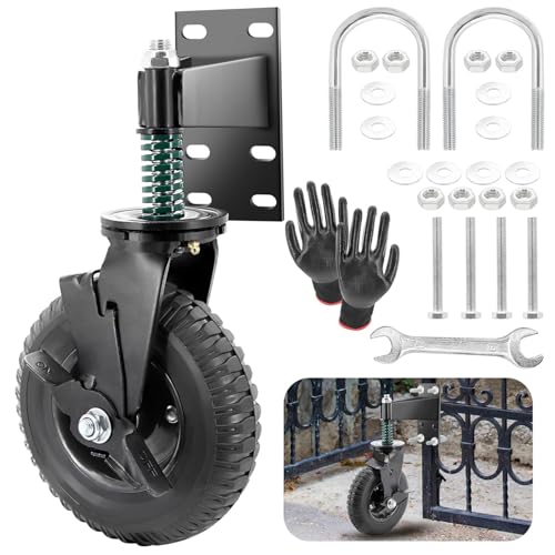 Pevfeciy Zaun Tor Rad 20CM mit Bremse, Torrollen für Tore Außen, 360° Lenkrolle,Tragfähigkeit von 270 kg, Torrolle mit Schrauben und Schraubenschlüssel,8 Inch with Brake von Pevfeciy