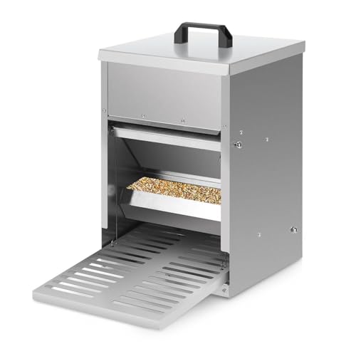 Peviasot Futterautomat, Futtertrog mit Automatisches Pedal und Wasserfest Decke, 1X Hühnerfutterautomat, 5KG Automatischer Futterautomat mit Mäuseschutz, Verzinkt–Dreidimensional von Peviasot