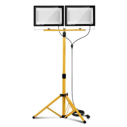 Peviasot LED Baustrahler 2 x 200W, Baustrahler LED mit Stativ Einstellbar, 6500K Kaltweiß Baulampe für Innen- & Außenbereic, IP66 Baustellenlampe mit 3m Kabel Stecker für Baustelle Werkstatt Keller von Peviasot