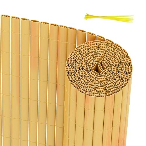 Peviasot PVC Sichtschutzmatte 140x300cm, Winddicht, Balkon Windschutz, dreifach verstärktes Design für Garten Balkon Terrassen, schimmelbeständiger Sichtschutzzaun, mit Spannbändern, Farbe Bambus von Peviasot