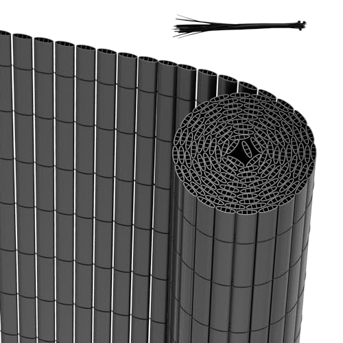 Peviasot PVC Sichtschutzmatte 180x300cm, Winddicht, Balkon Windschutz, dreifach verstärktes Design für Garten Balkon Terrassen, schimmelbeständiger Sichtschutzzaun, mit Spannbändern, grau von Peviasot