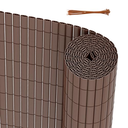 Peviasot PVC Sichtschutzmatte 2X 140x300cm, Winddicht, Balkon Windschutz, dreifach verstärktes Design für Garten Balkon Terrassen, schimmelbeständiger Sichtschutzzaun, mit Spannbändern, braun von Peviasot