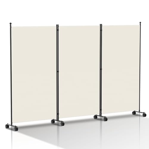 Peviasot Paravent Raumteiler auf Rollen, 3 Teilig 263 x 181cm Raumteiler Freistehend Trennwand Paravent,blickdichter, Sichtschutz Room Divider Innen für Zuhause Büro Terrasse|Beige von Peviasot