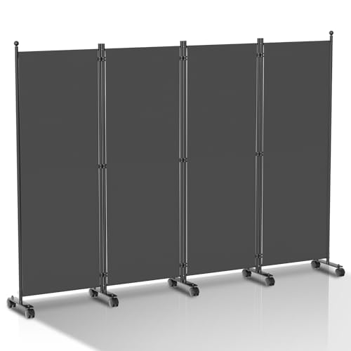 Peviasot Paravent Raumteiler auf Rollen, 4 Teilig 228 x 181 cm Raumteiler Freistehend Trennwand Paravent,blickdichter, Sichtschutz Room Divider Innen für Zuhause Büro Terrasse|Anthrazit von Peviasot