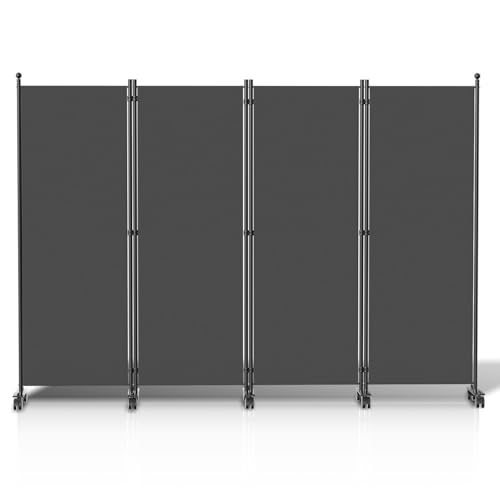 Peviasot Paravent auf Rollen 228x181cm - Raumteiler 4 Teilig Anthrazit für Café, Wartezimmer Indoor | Spanische Wand Flexible Trennwand (Anthrazit) von Peviasot