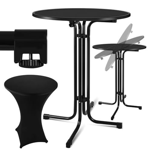 Peviasot Stehtisch, Bartisch Outdoor Rund mit Husse Bartisch, 1 Stück 80 * 110 cm klappbarer Stehtisch Schwarz, Höhenverstellbare Füße, Wetterfest und hitzebeständig, für den Innen- und Außenbereich von Peviasot