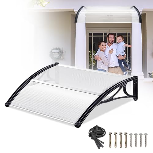 Peviasot Vordach für Haustür, Überdachung 100x120 cm, Pultbogenvordach Transparent Polycarbonat Pultvordach 6 mm und Aluminium, PP Halterung, Türdach für draußen Sonnenschutz Regen- und schneesicher von Peviasot