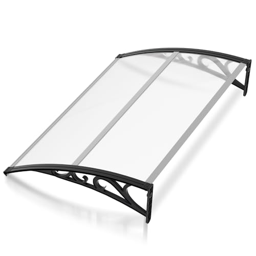 Peviasot Vordach für Haustür,100x150cm Überdachung Haustür Transparent Polycarbonat, Transparentes Pultbogenvordach mit ABS Halterung, Regenfest Schnee und UV Schutz von Peviasot