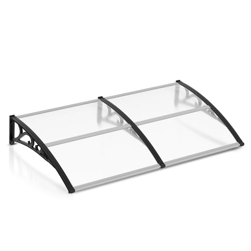Peviasot Vordach für Haustür,100x200cm Überdachung Haustür Transparent Polycarbonat, Transparentes Pultbogenvordach mit ABS Halterung, Regenfest Schnee und UV Schutz von Peviasot