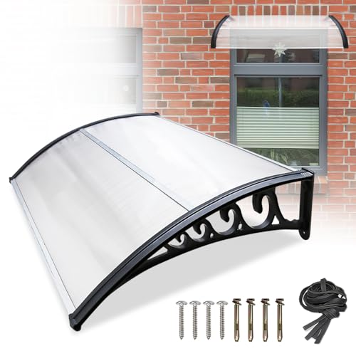 Peviasot Vordach für Haustür 100x150cm, Polycarbonat Pultvordach Überdachung 6 mm, PP Halterung, Transparentes Pultbogenvordach, Extrem witterungsbeständig, schützt vor Regen, Schnee und UV-Strahlen von Peviasot