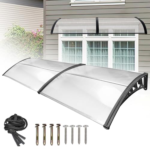 Peviasot Vordach für Haustür mit seitenteil, 100x200cm Überdachung, Transparentes Pultbogenvordach aus 6 mm Polycarbonat und Aluminium, Pultvordach, Türdach für draußen Regenschutz von Peviasot