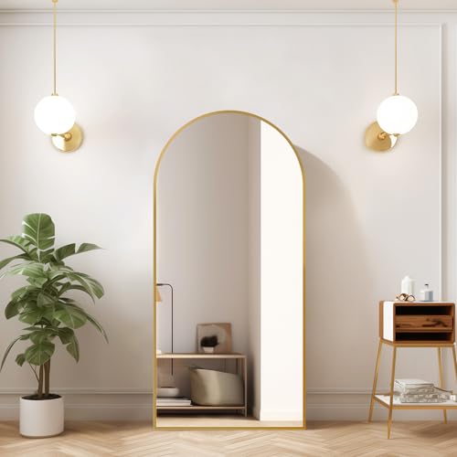 PexFix 165,1 x 55,9 cm Langer moderner gewölbter Bodenspiegel mit stehender Halterung, Schlafzimmerspiegel, gewölbter Wandspiegel, stehend, zum Aufhängen (Gold) von PexFix