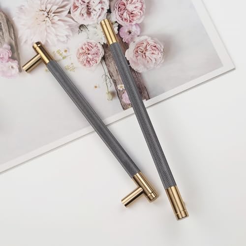 Pexintek 2 Stück Schrankgriffe Gold Moderne Griffe Möbel Möbelgriffe 192mm Lochabstand Türgriffe küche Schubladengriffe küchengriffe Vintage Griffe für Küchenschränke Kommode Schrank (Goldenes Grau) von Pexintek