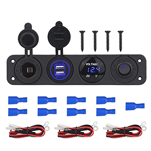 Pexorin 4,2 A Dual-USB-Buchse Ladegerät 12 V Voltmeter Feuerzeug Splitter ON OFF Kippschalter Panel, for Auto Boot Marine Marine-Schalttafel(Blue) von Pexorin