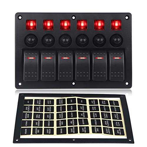 Pexorin 6-Gang 12-24 V Kippschalter Panel Leistungsschalter, for Fahrzeug Lkw Auto Panel Schalter Wasserdicht Mit Aufklebern Marine-Schalttafel(Red) von Pexorin