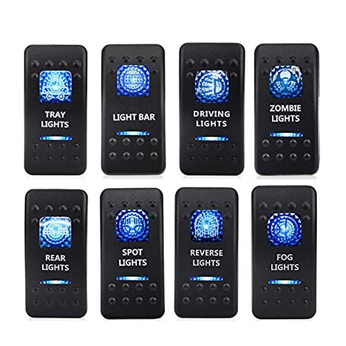 Pexorin 8X Autoschalter Boot LKW Licht Kippschalter Wasserdicht, for 12V 24V Bar Style Blau Kippschalter Rückfahrlichtschalter Marine-Schalttafel von Pexorin