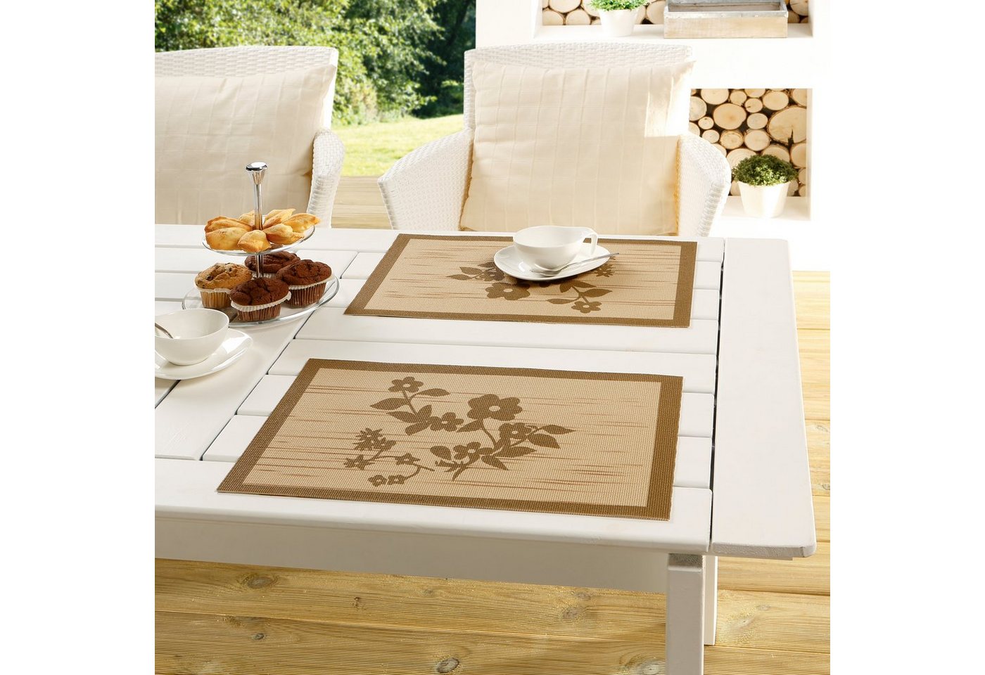 Peyer Syntex Gartentischdecke Tischset Borkum-Uni silber 30 x 45 cm 2er Pack, geschnitten von Peyer Syntex