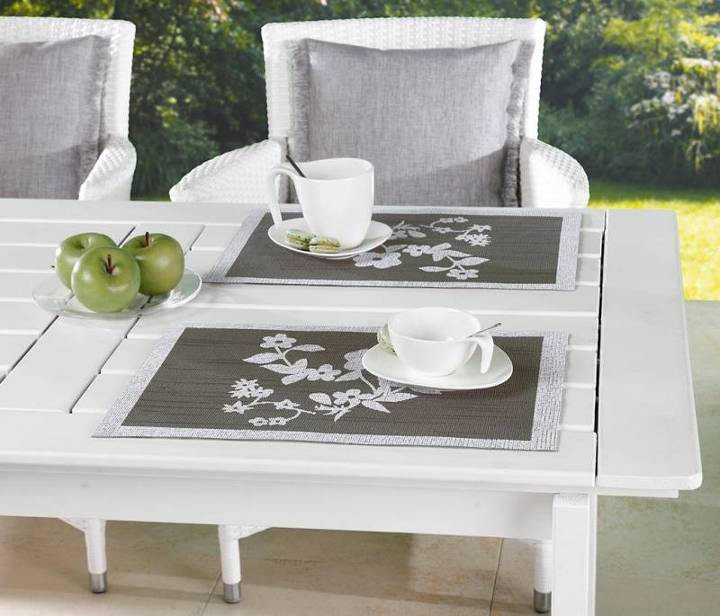 Peyer Syntex Gartentischdecke Tischset Borkum-Uni silber 30 x 45 cm 2er Pack, geschnitten von Peyer Syntex