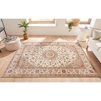 Klassischer Kurzflor Teppich Amina Medaillon 27008 Farbe Beige 240 x 320 cm von Peyer Syntex