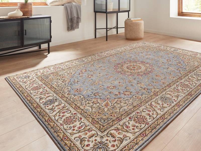 Peyer Syntex Teppich Teppich classic Design, blau, Rechteckig, Höhe: 10 mm, mit Bordüre floral Medaillon von Peyer Syntex