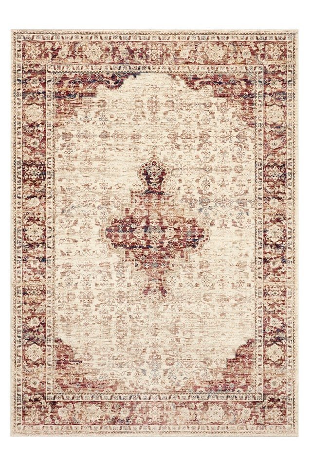Peyer Syntex Teppich Teppich classic Design, beige-rot, Rechteckig, Höhe: 7 mm, mit Medaillon Vintage Design von Peyer Syntex
